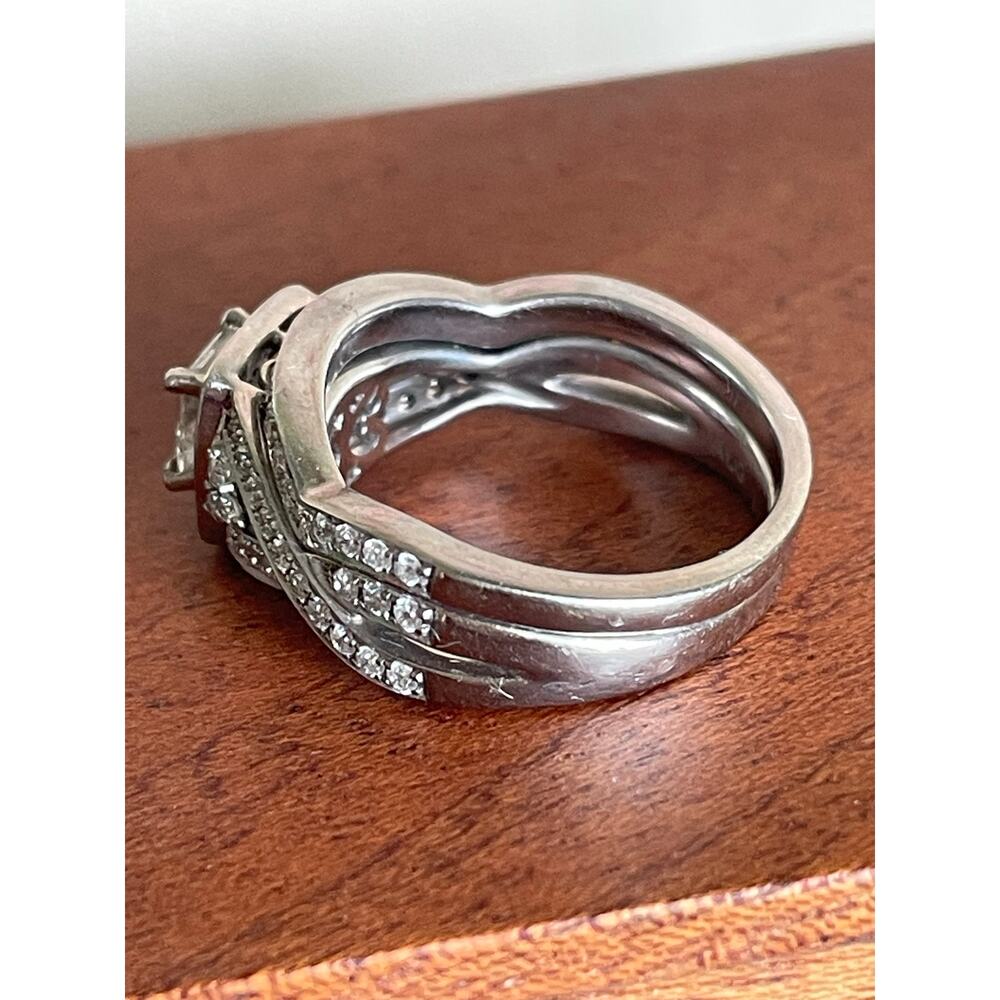 14 karat white gold, diamond halo engagement wedding ring set .61 center - Picture 4 of 16